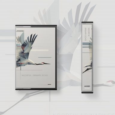 NDORFIK - Binary Echo Stylised illustration of a crane in flight on a book cover design.